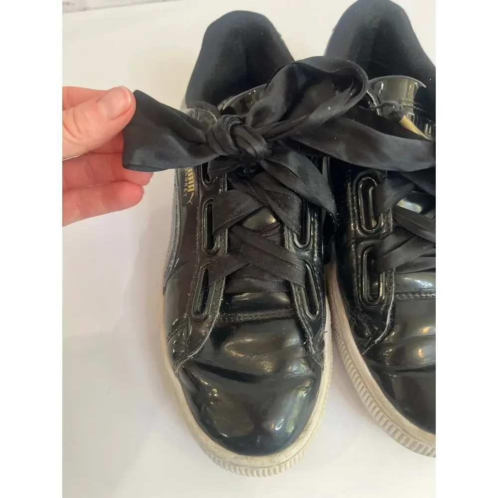 Puma Basket Heart Patent women's sneakers satin bow black Size 7